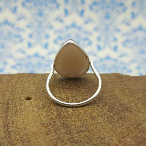 Handcarved Peach Moonstone 925 Silver Bohemian Ring